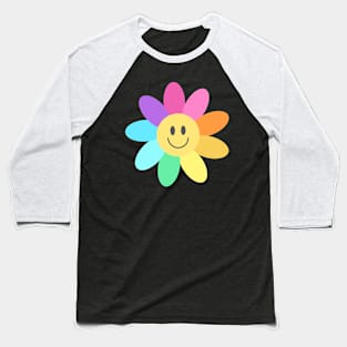 Rainbow Smiley Face Flower Baseball T-Shirt